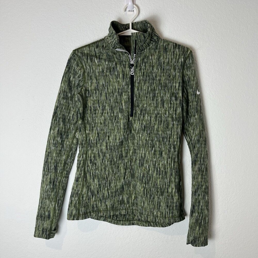 Nike Pro Hyperwarm Pullover Running Training Top M with Thumb Holes Green 216